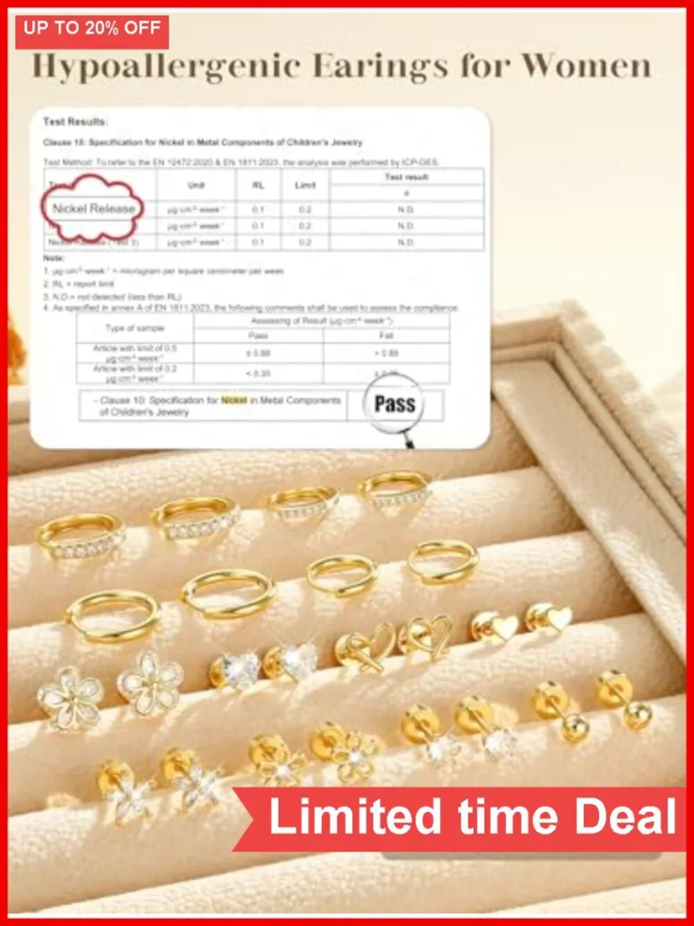 14k Gold Plated Hypoallergenic Earrings Set Surgical Stainless Steel Flat Back